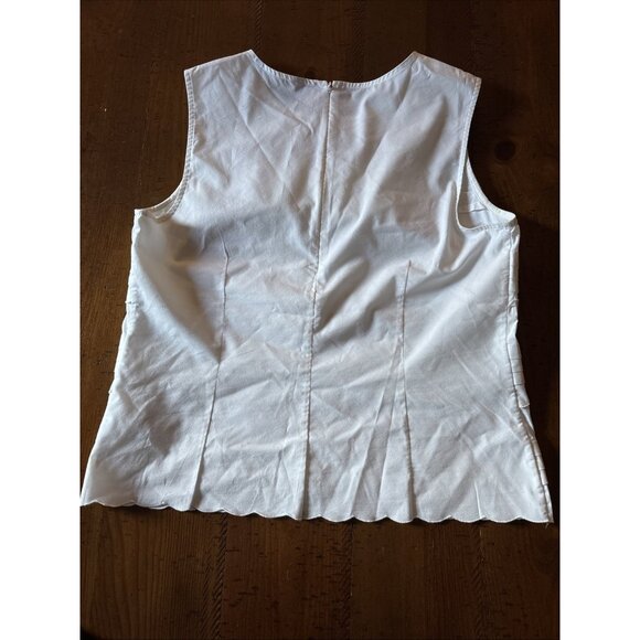 Brooks Brothers 346 Scalloped Sleeveless Blouse White Minimalist Women’s Size 12 - Picture 5 of 6